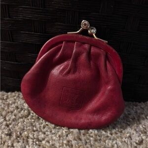 Celine Vintage Red Leather KissLock Coin Pouch